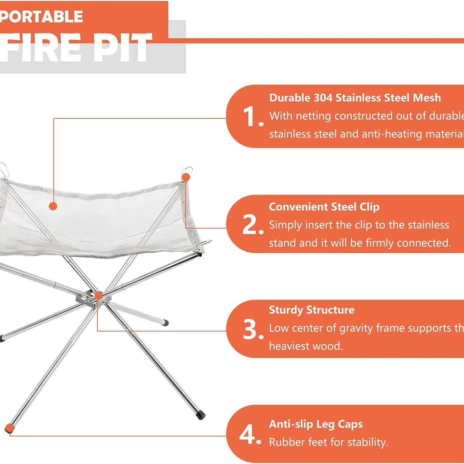 Portable Foldable Fire Pit – SS304 Mesh with Carry Case