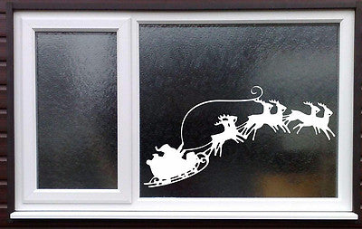 Santa Sleigh Reindeer Christmas Vinyl Decal - Festive Wall Art, Easy Application