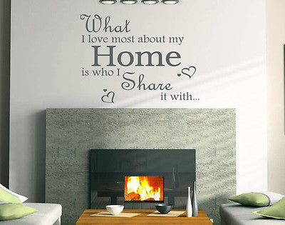 What I Love Most About My Home.. Quote Stickers Wall Decals Living Room/Bedroom.