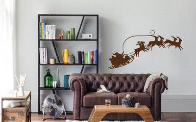 Santa Sleigh Reindeer Christmas Vinyl Decal - Festive Wall Art, Easy Application