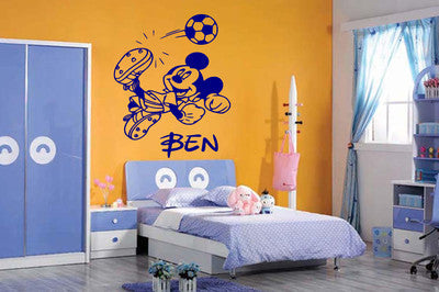 Micky Mouse Football Personalised Wall Art Vinyl Graphic Sticker Wallpaper Decal