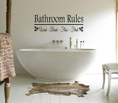BATHROOM RULES - WASH-BRUSH-FLOSS WALL ART/DECAL QUOTE STICKER -BATHROOM!!!!
