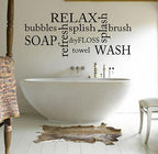 RELAX BATHROOM WORDING - WASH-BRUSH-FLOSS WALL ART/DECAL QUOTE STICKER -BATHROOM