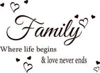 Family Where Life Begins Love Heart Art Wall Quote Stickers Wall Decals