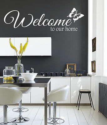 Welcome to our home butterfly Quote Stickers Wall Decals Living Room/Bedroom.