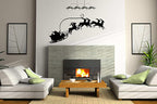 Santa Sleigh Reindeer Christmas Vinyl Decal - Festive Wall Art, Easy Application