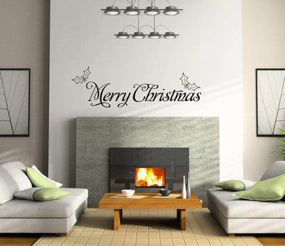 MERRY CHRISTMAS HOLLY Christmas/ X-mas wall/window sticker/decal wall art modern
