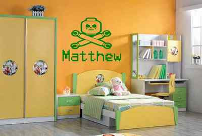 Lego Skull Crossbone Custom Name wall sticker decal bedroom wall art Vinyl/Decal