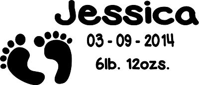 Baby Footprint Birth Date Weight Wall Art Vinyl Graphic Sticker Wallpaper Decal!