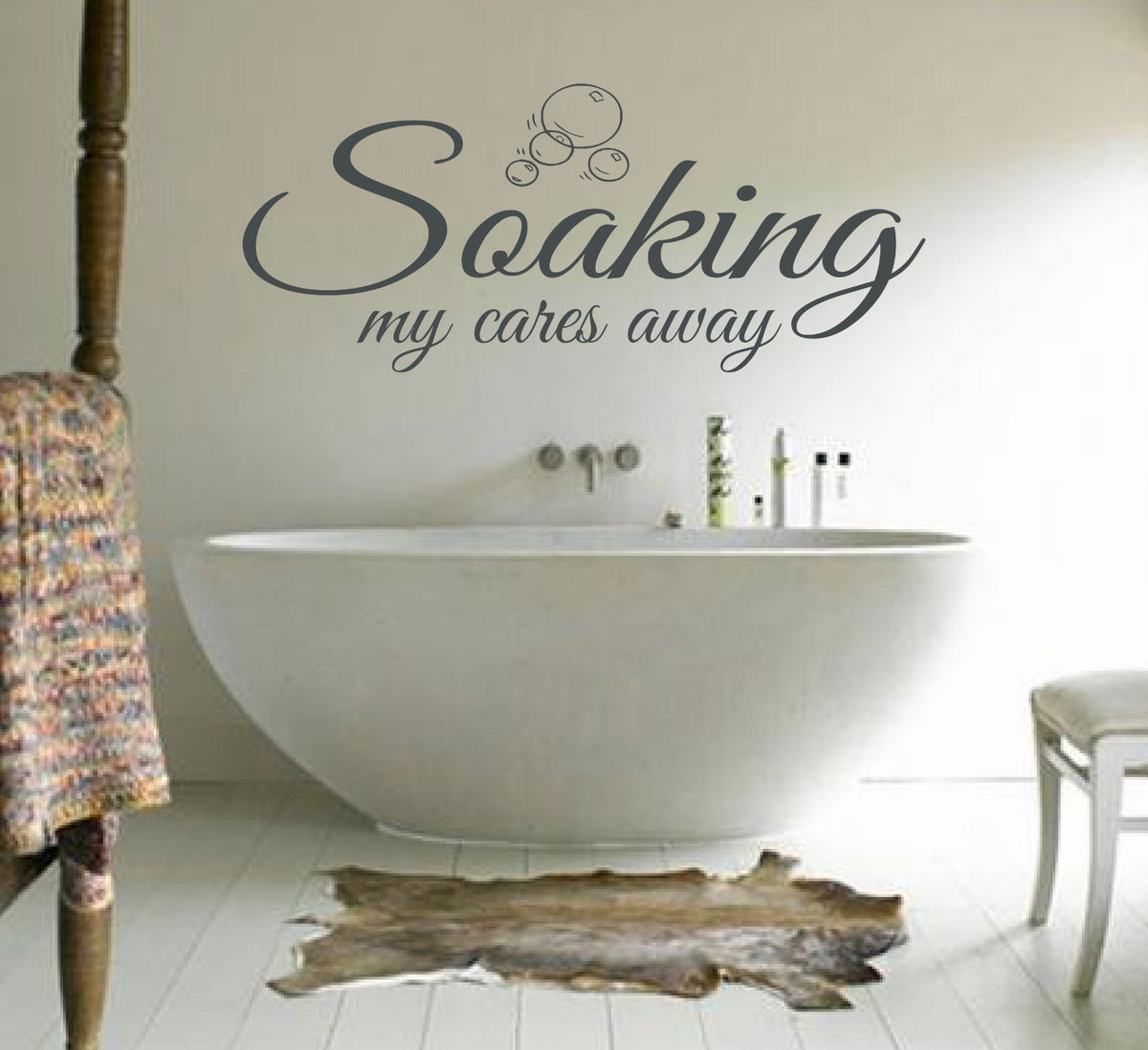 SOAKING MY CARES AWAY - WALL ART/DECAL QUOTE STICKER -BATHROOM!!!!