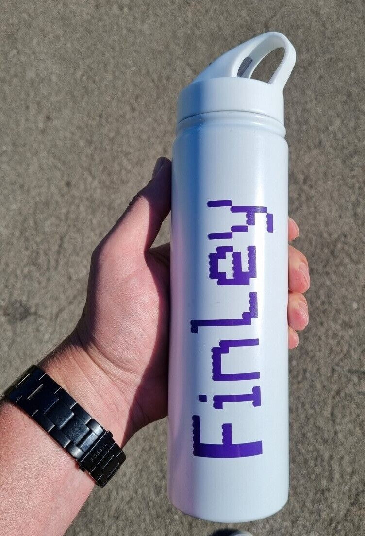 Personalised Lego Font Water Bottle Metal Custom Gift Any Name Thermos Childrens