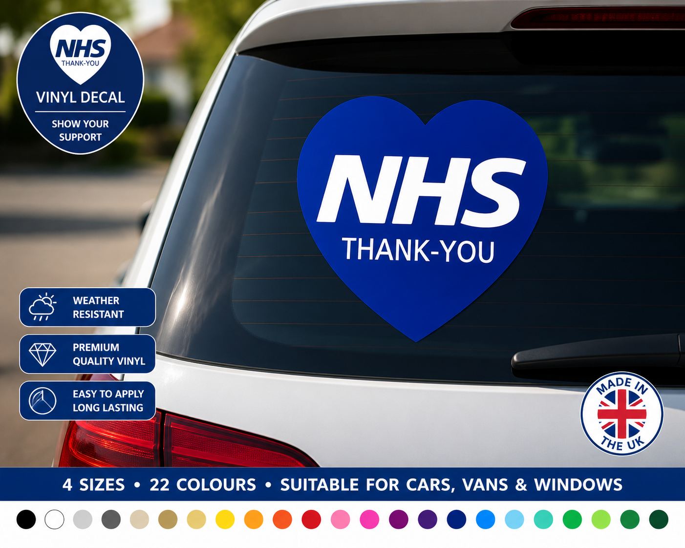 NHS Thank You Heart Vinyl Decal Sticker – Car Window Van – 22 Colours & 4 Sizes