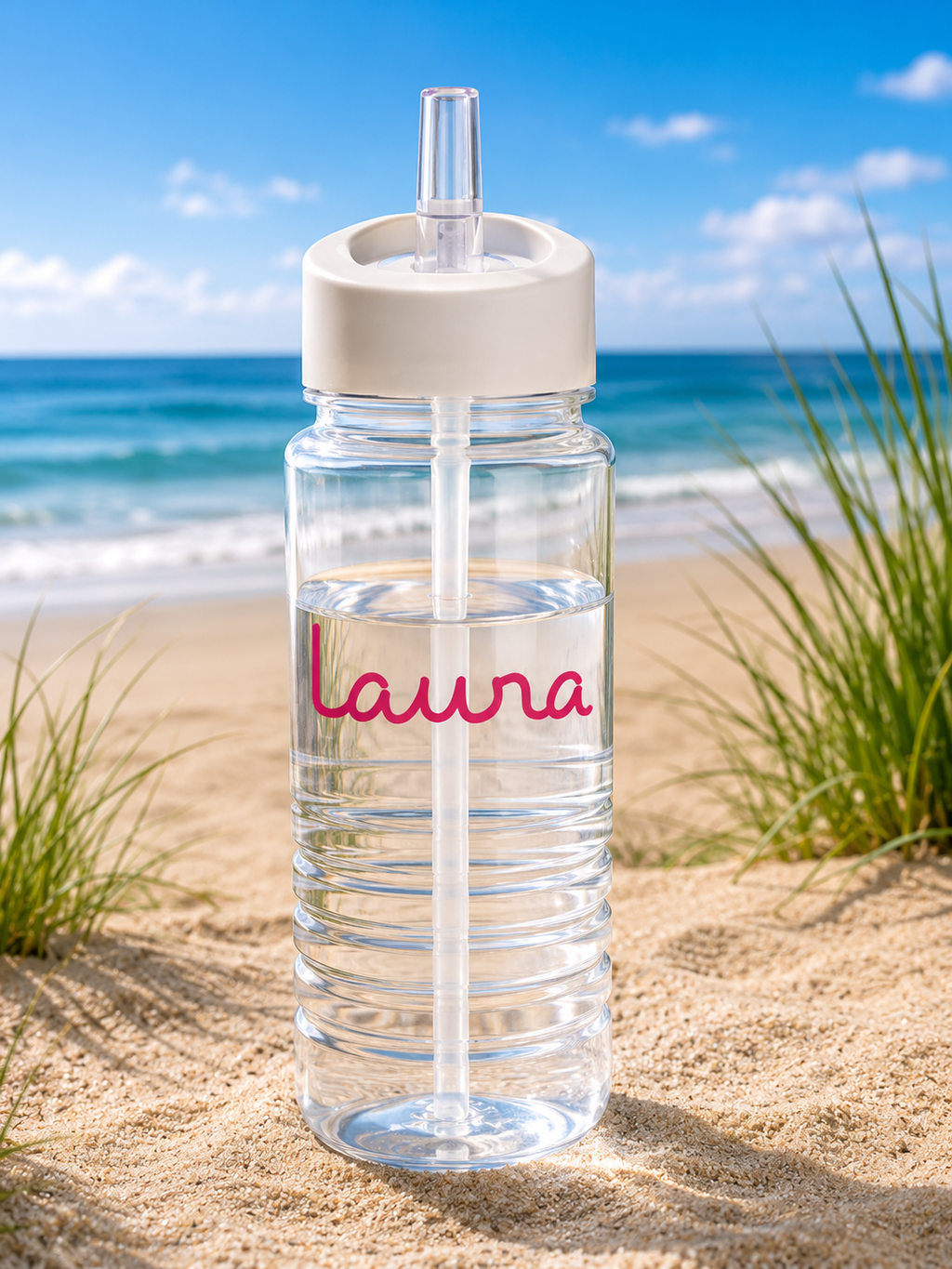 Personalised 600ml Swirl Water Bottle with Straw – Custom Name BPA-Free Bottle