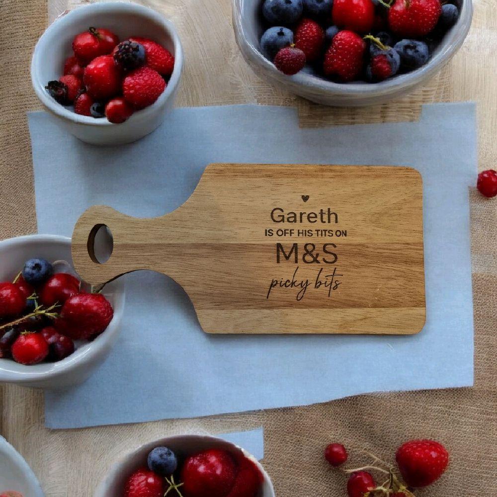 Personalised Off His/Her Tits on Picky Bits – Engraved Wooden Board