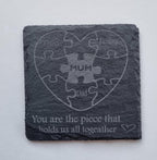 Personalised Slate Coaster | Laser Engraved Heart, Family Names, Mum Gift