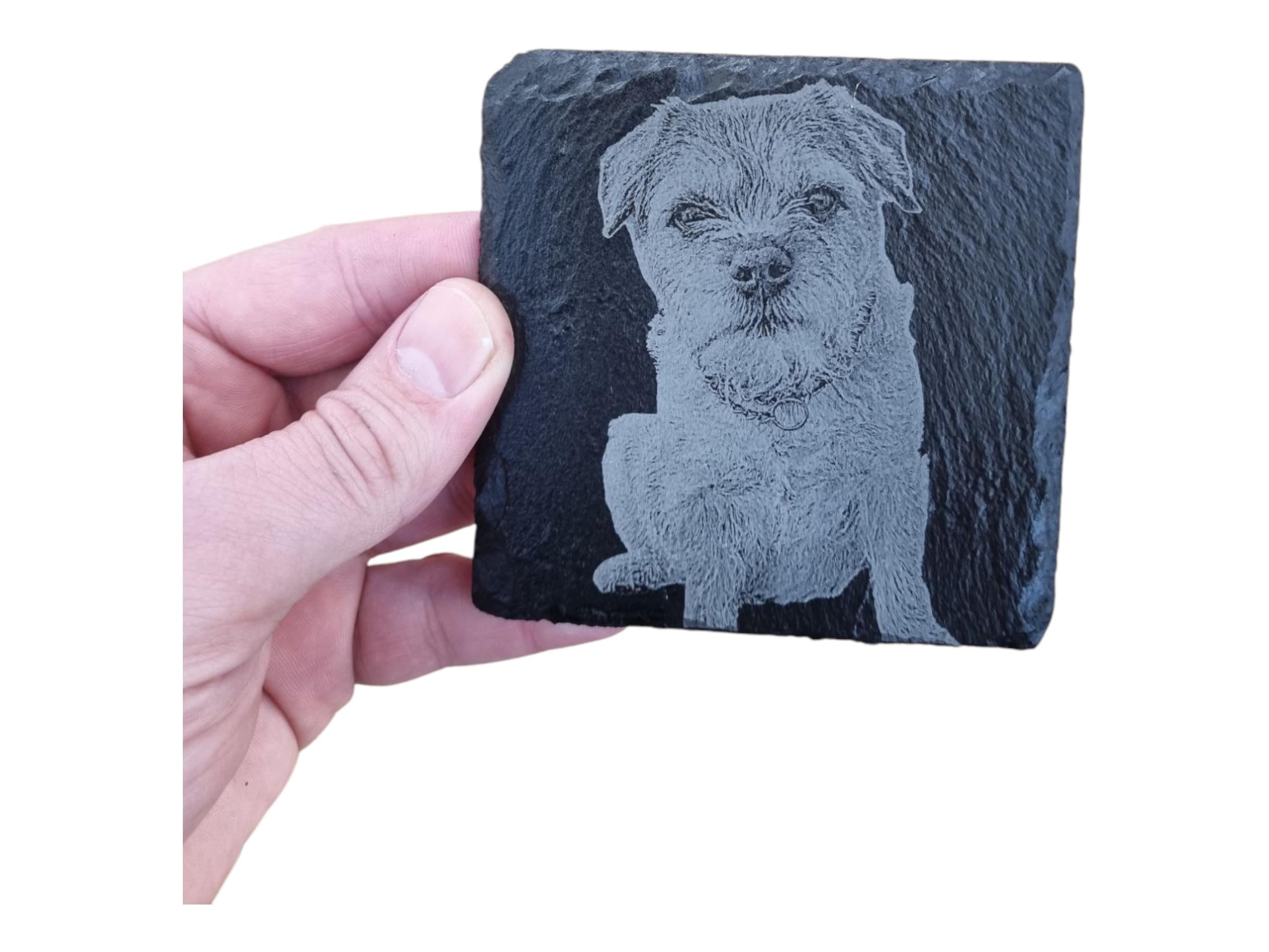 Personalised Slate Coaster with Pet Engraving – Memorial, Gift for Pet Lovers laser engraved