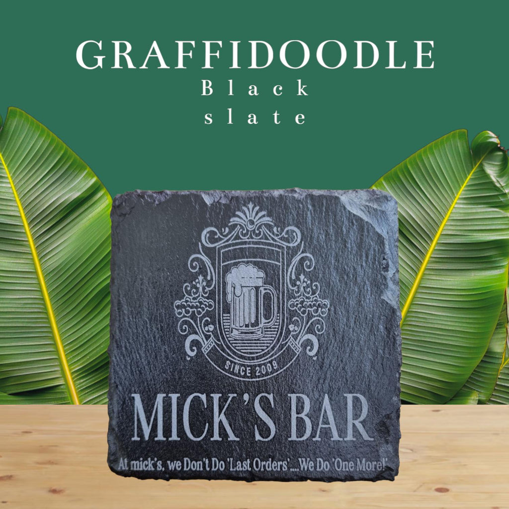 Personalized Black Slate Bar Coaster - Custom Engraved with Logo or Text
