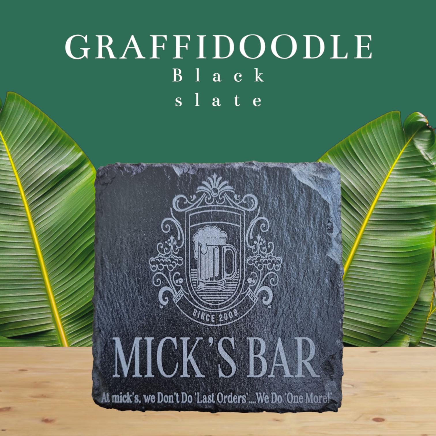 Personalized Black Slate Bar Coaster - Custom Engraved with Logo or Text