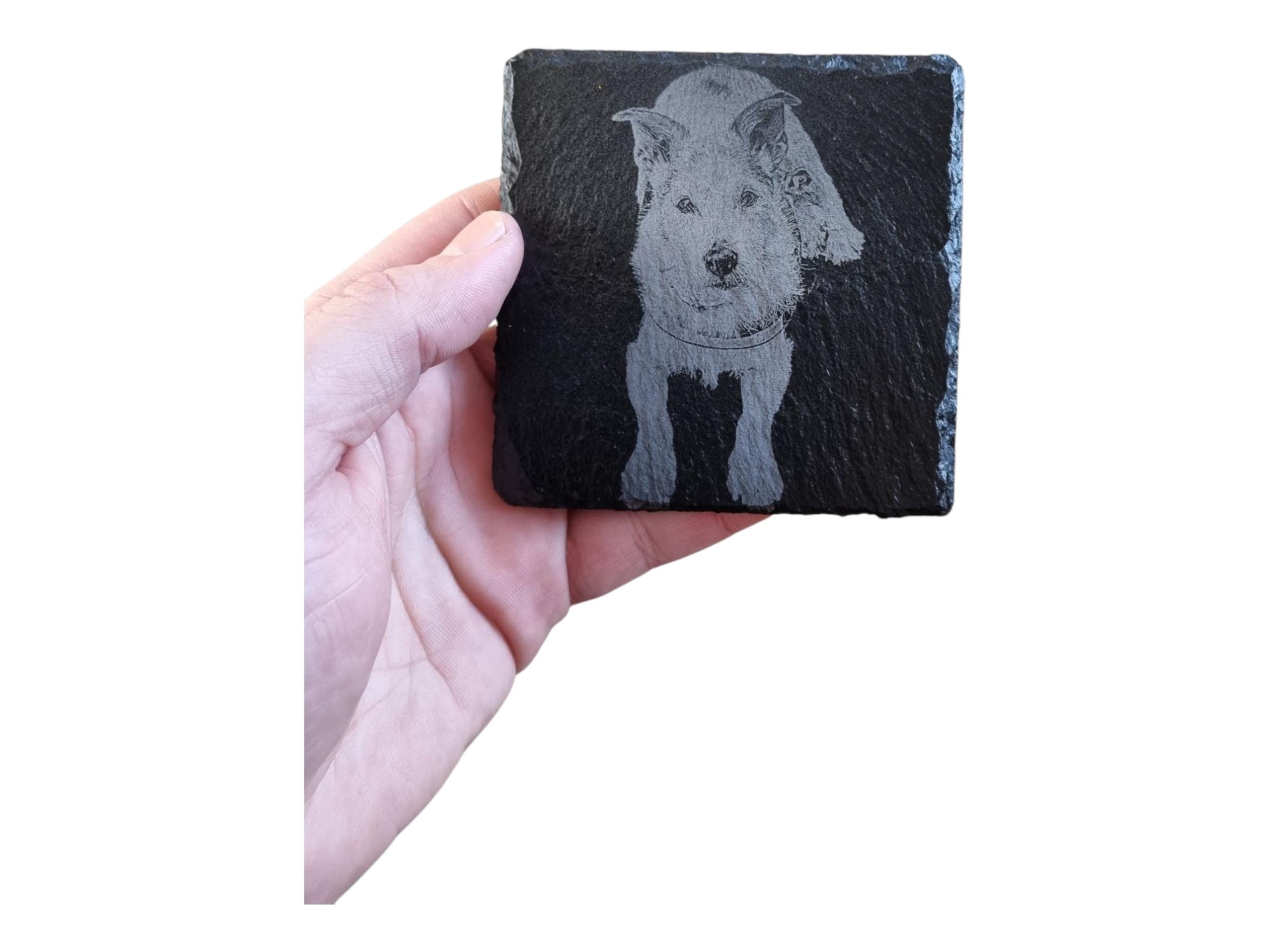 Personalised Slate Coaster with Pet Engraving – Memorial, Gift for Pet Lovers laser engraved