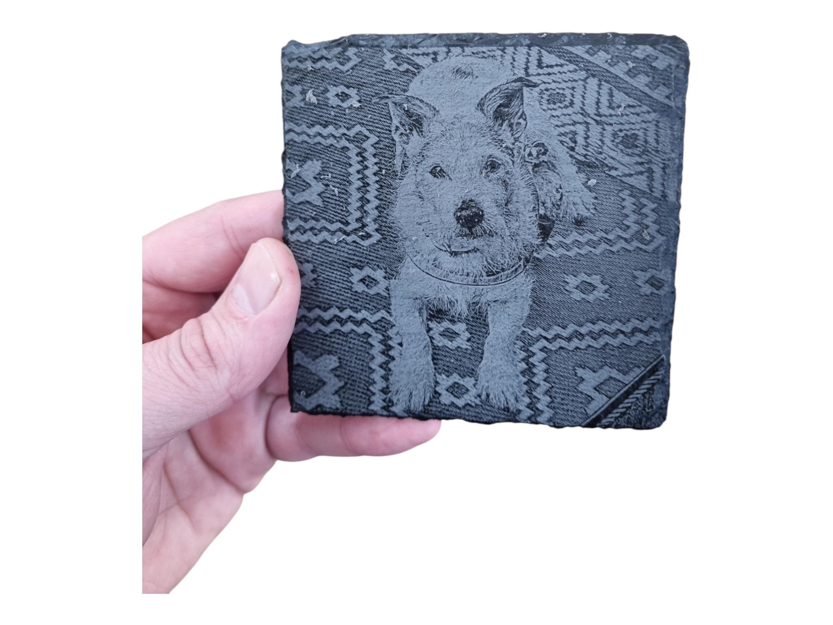 Personalised Slate Coaster with Pet Engraving – Memorial, Gift for Pet Lovers laser engraved