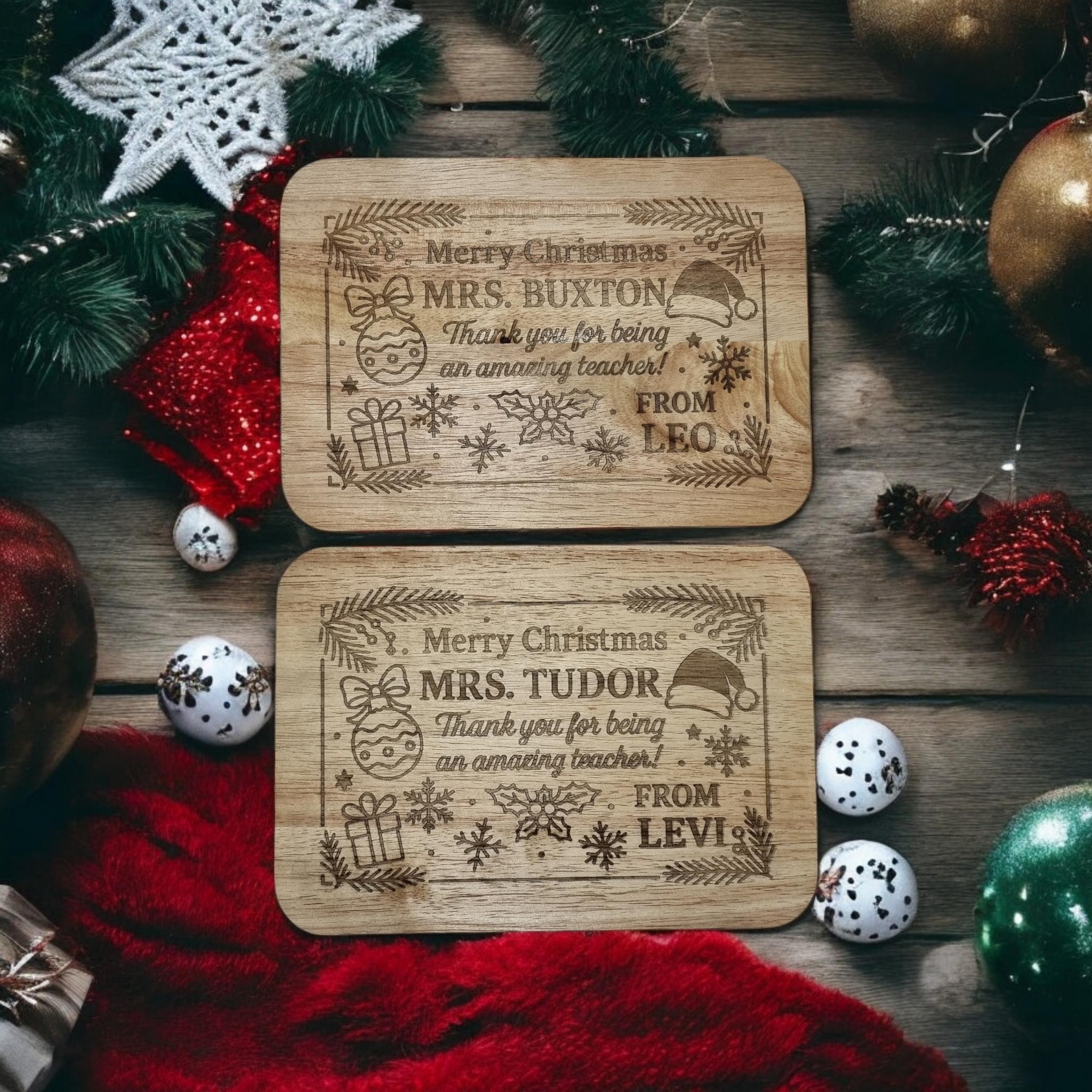 Personalised Christmas Teacher Gift – Laser Engraved Wooden Board