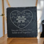 Personalised Slate Coaster | Laser Engraved Heart, Family Names, Mum Gift