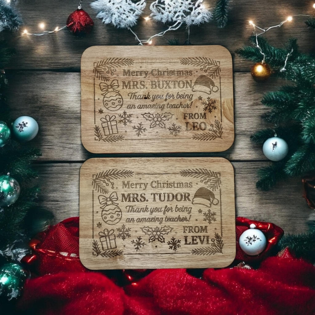 Personalised Christmas Teacher Gift – Laser Engraved Wooden Board