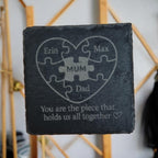 Personalised Slate Coaster | Laser Engraved Heart, Family Names, Mum Gift
