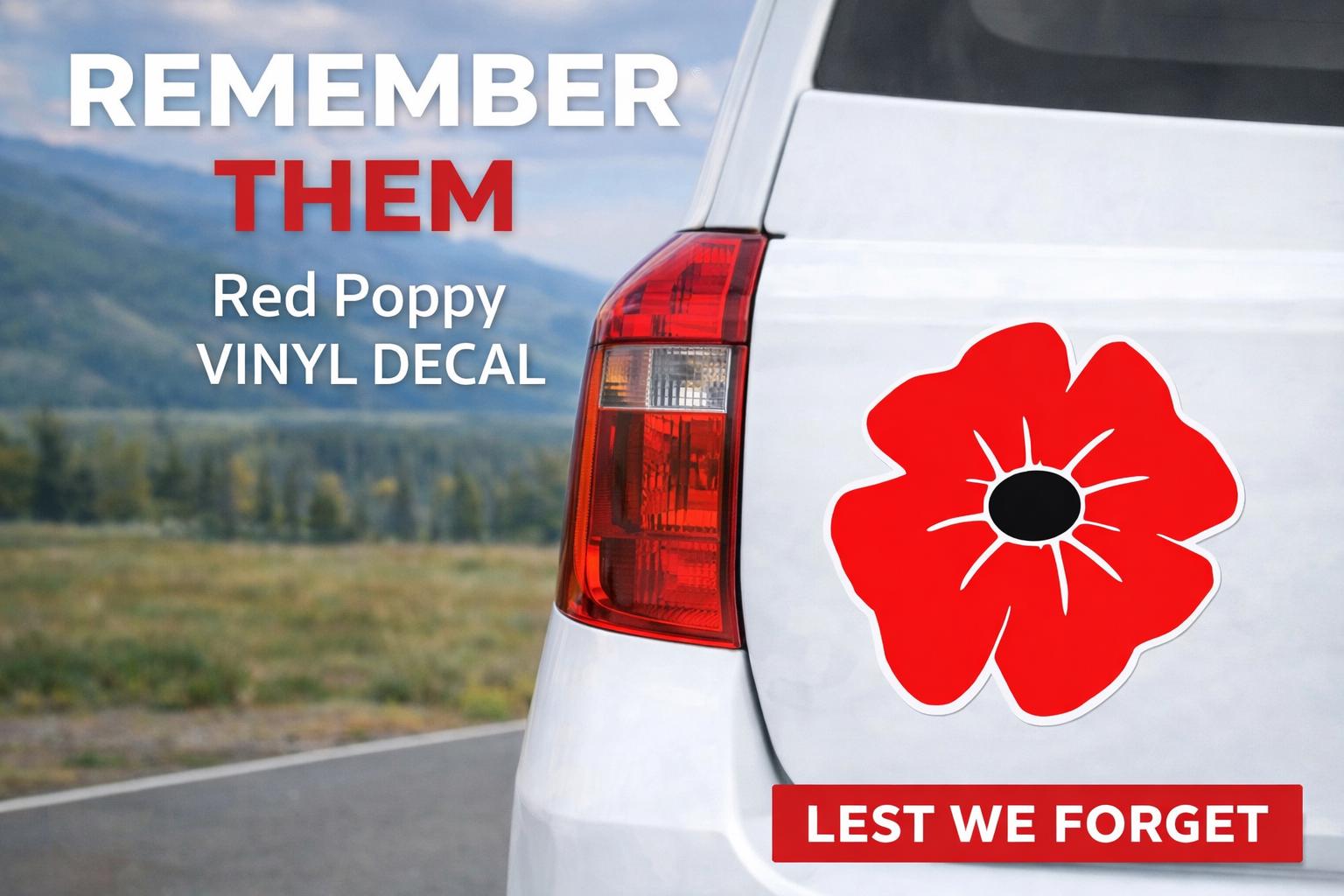 Poppy Heroes Soldier/Military/Charity Car/Van Sticker Vinyl Decal Lest We Forget