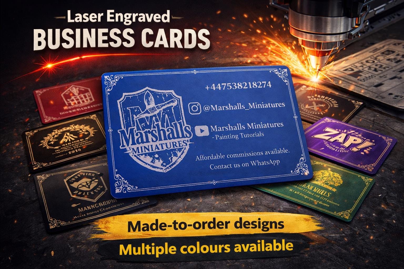Buisness Cards - Personalised Engraved Metallic Aluminium Business Cards –10 Colours, Custom Logo