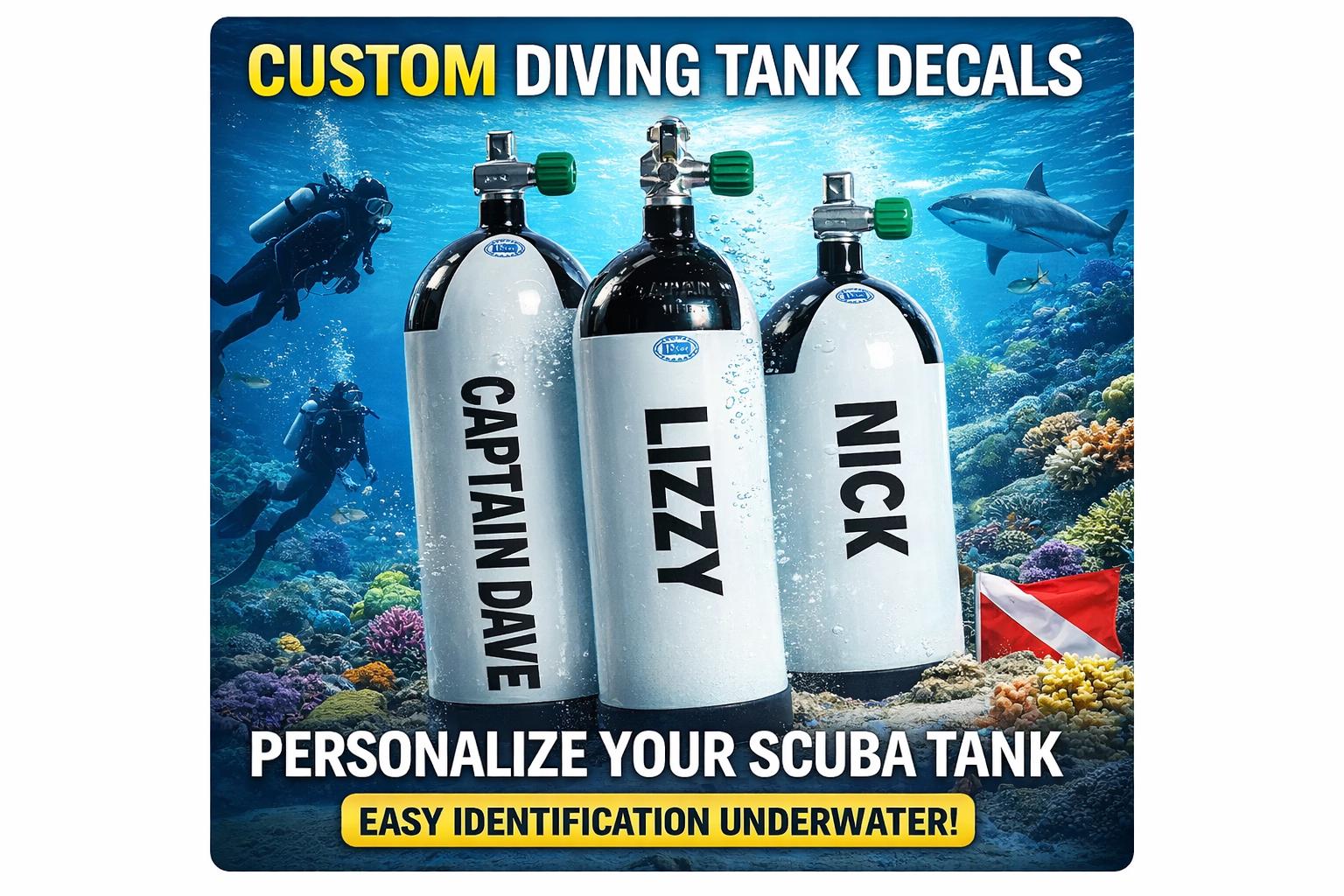 Scuba Diving Cylinder Decals Scuba Tank Sticker Stand Out at Depth Personalised