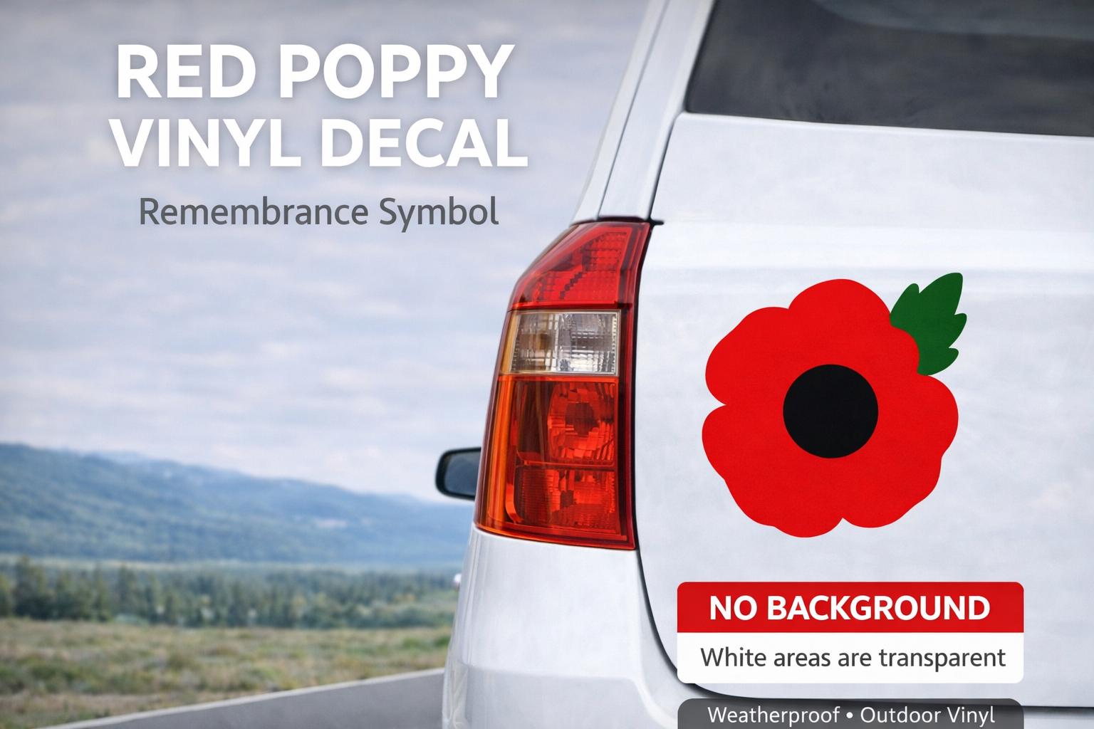 Poppy Heroes Vinyl Decal Sticker | Military Remembrance Car Window Wall Sticker | No Background | Red Poppy