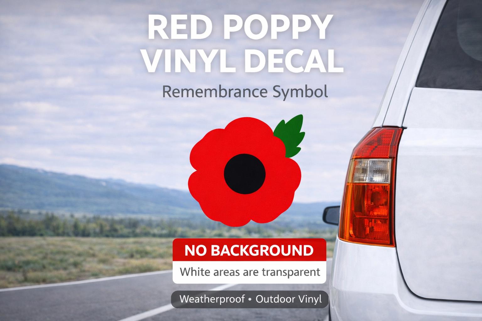 Poppy Heroes Vinyl Decal Sticker | Military Remembrance Car Window Wall Sticker | No Background | Red Poppy
