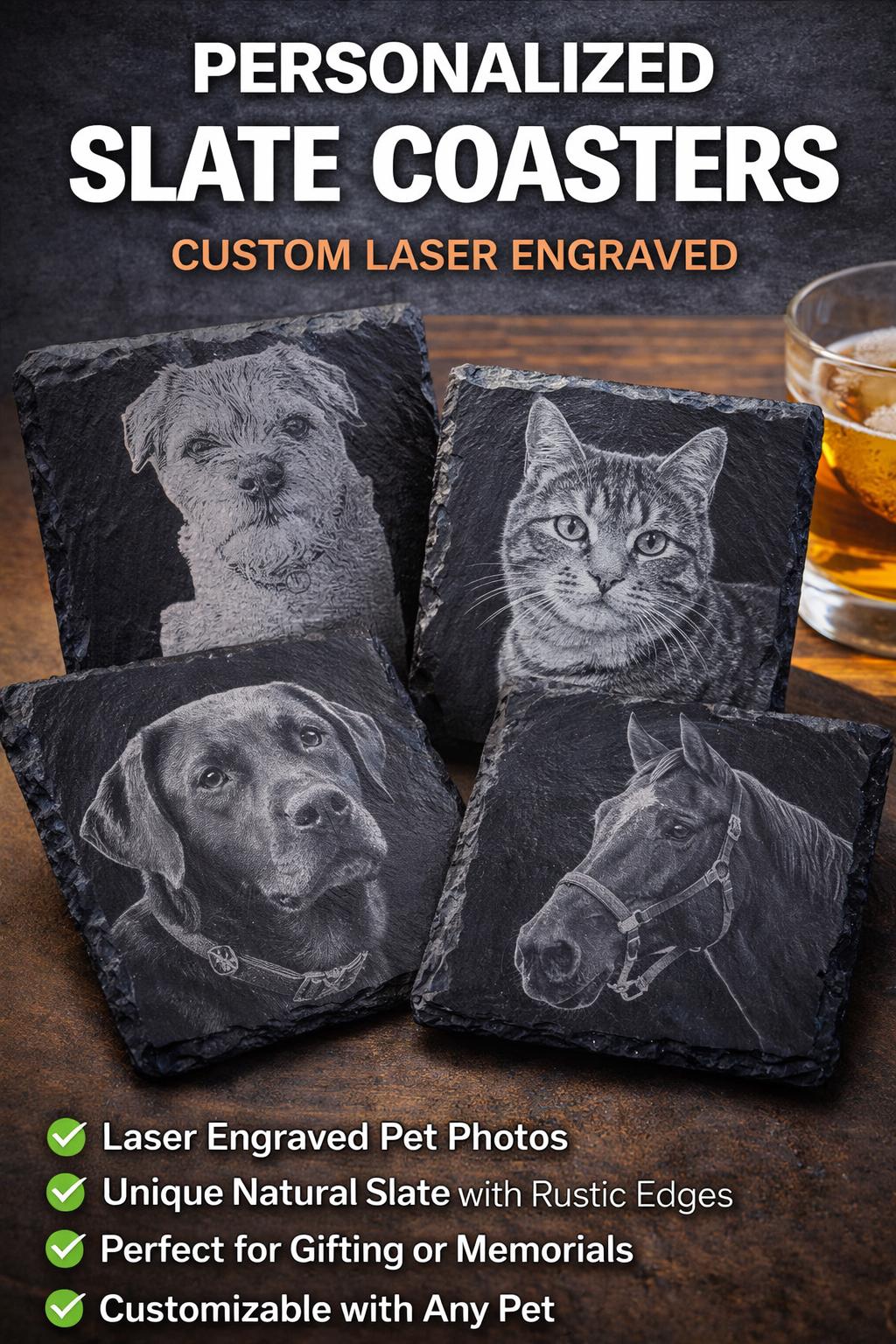Personalised Slate Coaster with Pet Engraving – Memorial, Gift for Pet Lovers laser engraved